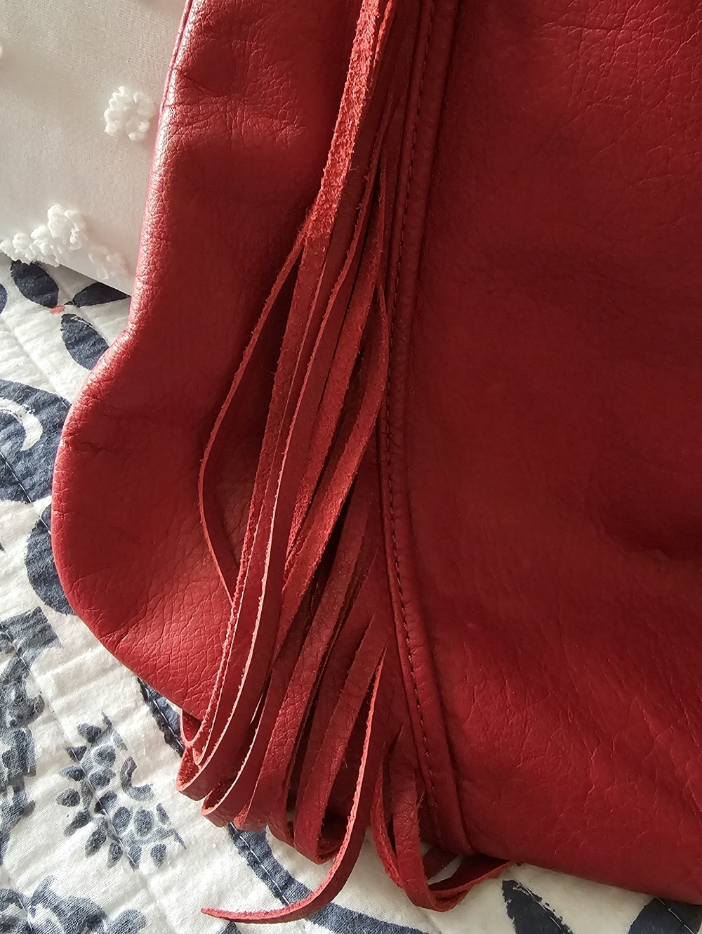 b. makowsky Red Leather Fringe Hobo Shoulder Bag - Picture 2 of 15